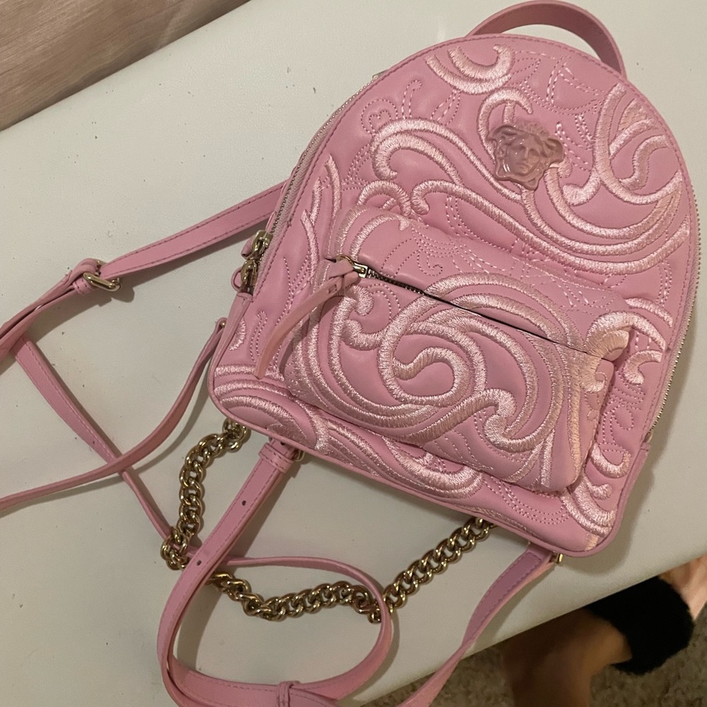 Versace Pink Palazzo Embroidered Backpack